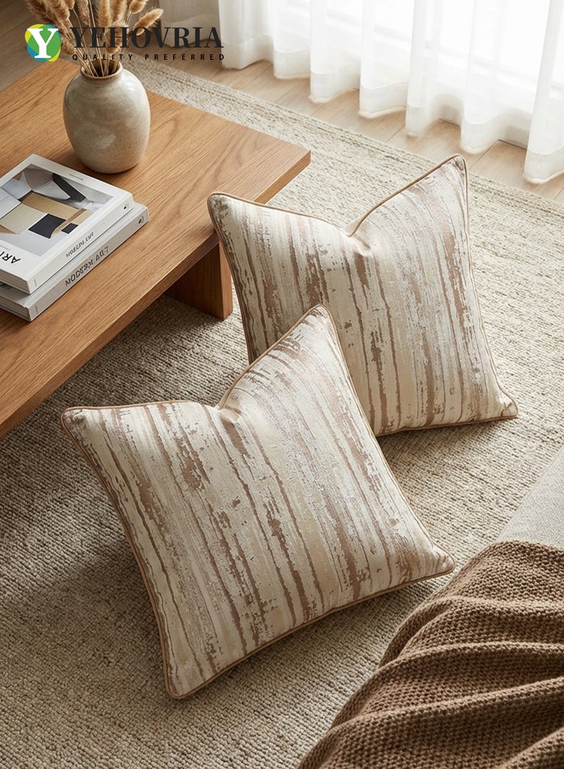 YEHOVRIA Set of 2 Luxury Decorative Cushion Covers - Modern Abstract Textured Sand Gold Throw Pillow Cases - 45x45cm - Image 2